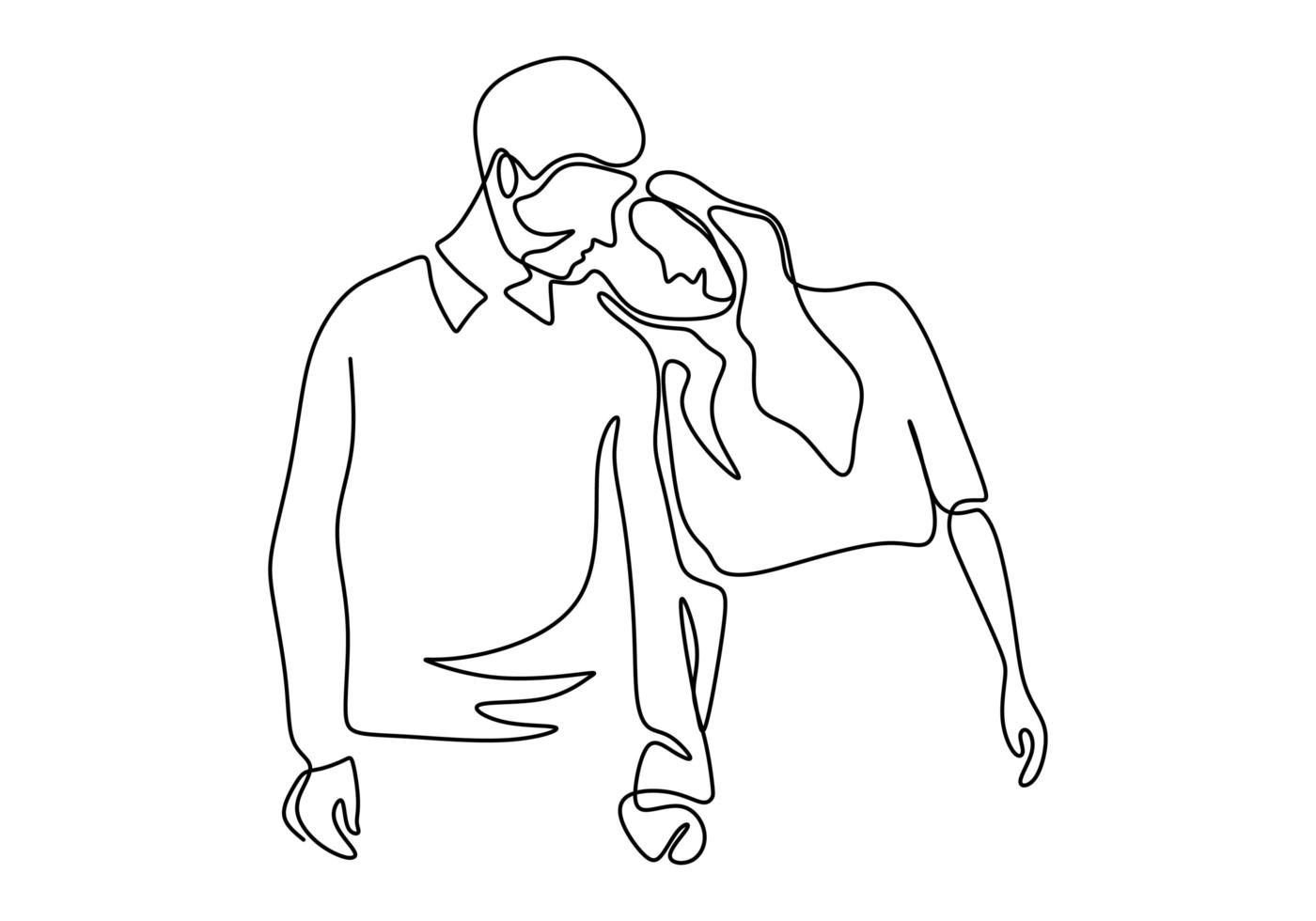 Continuous line drawing. Romantic couple. Lovers theme concept design. One hand drawn minimalism. Metaphor of love vector illustration, isolated on white background.