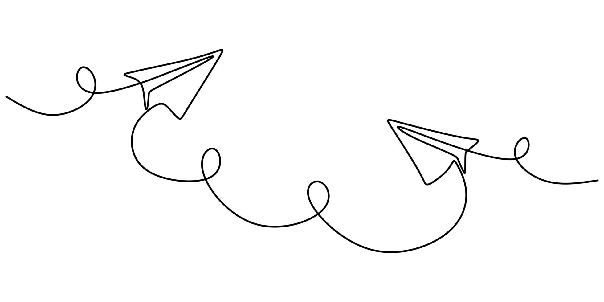 Paper plane drawing vector, continuous single one line art style isolated on white background. Minimalism hand drawn style vector