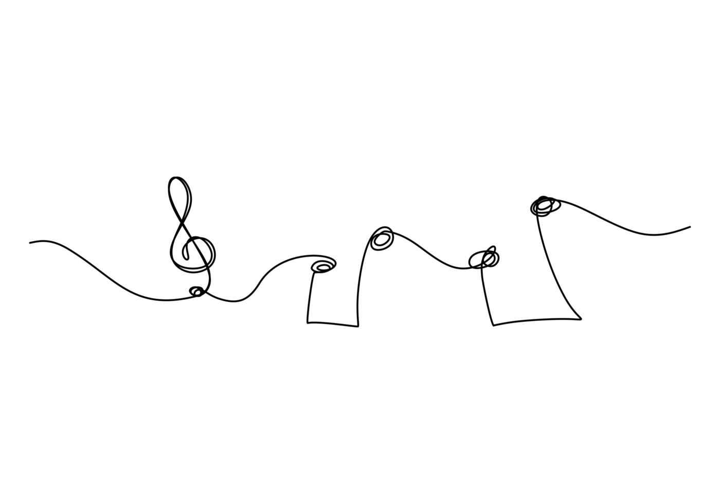 dibujo continuo de una línea. Ilustración de vector de símbolo de música. estilo minimalista aislado sobre fondo blanco.