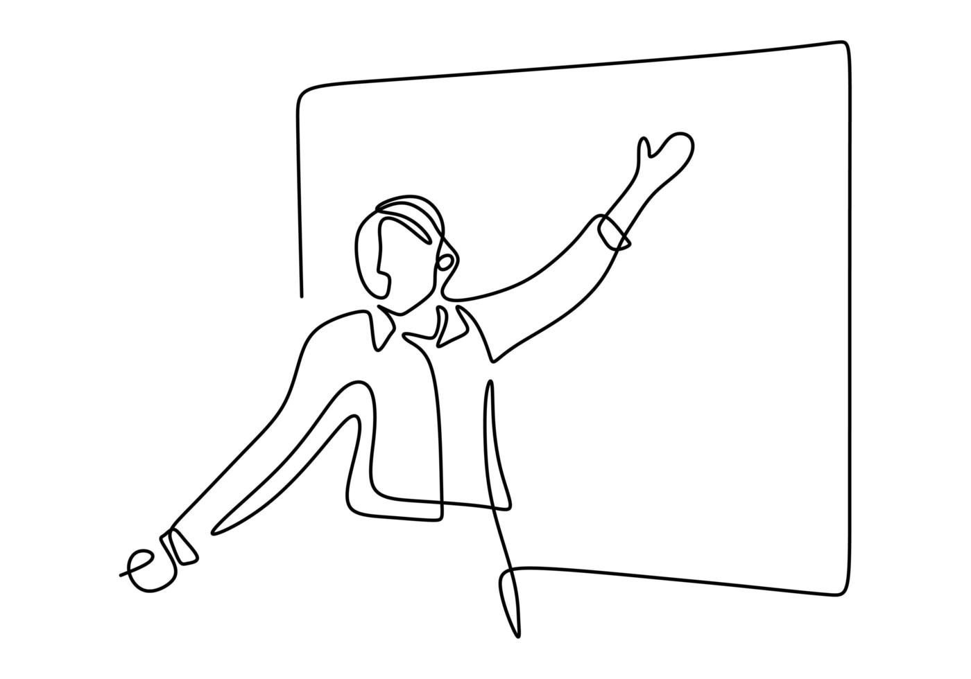 Continuous single drawn one line of person presentation standing to teaching, coaching, and presenting. vector