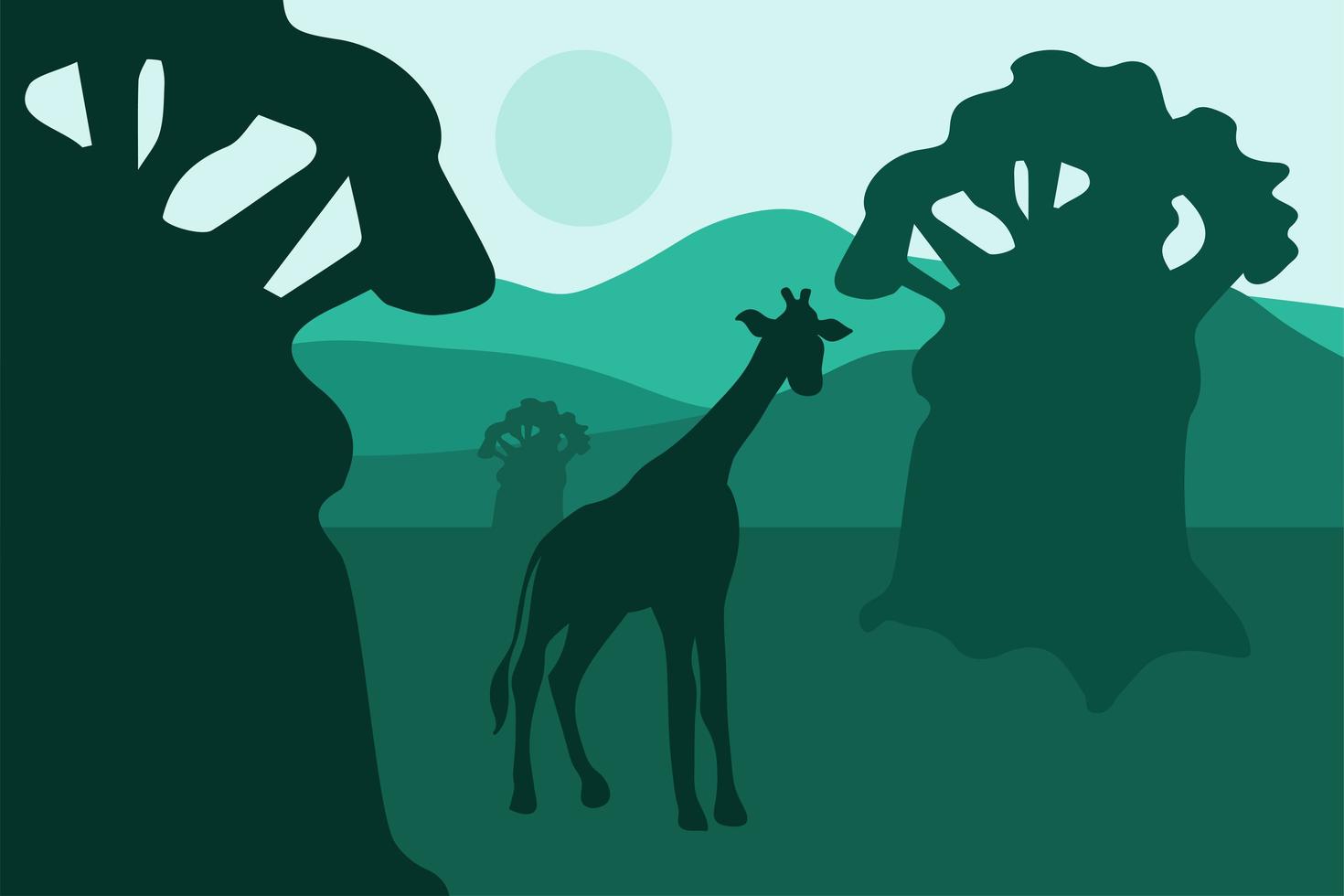 African landscape with baobabs and walking giraffe vector