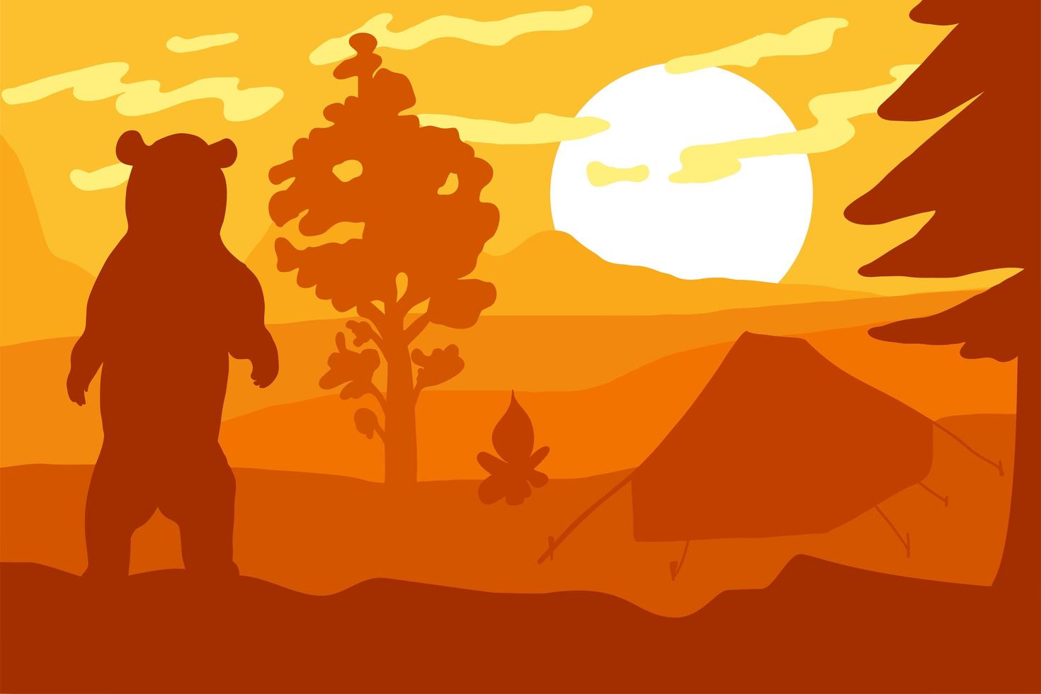 Wild Bear in forest camp vector