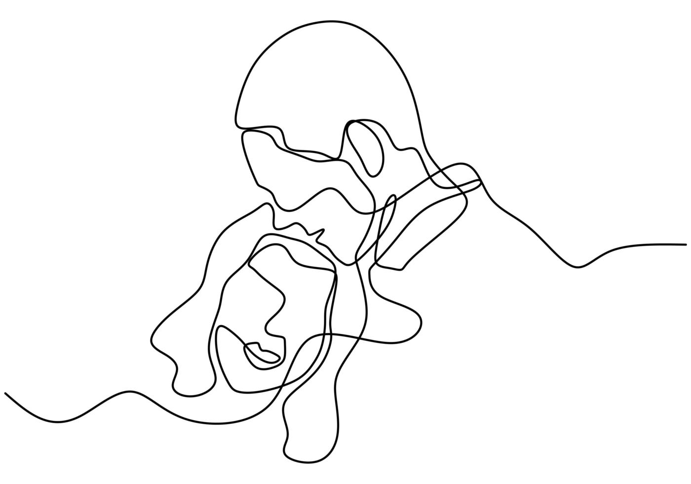 One line drawing of couple in love. Portrait of man and woman in relationship. vector