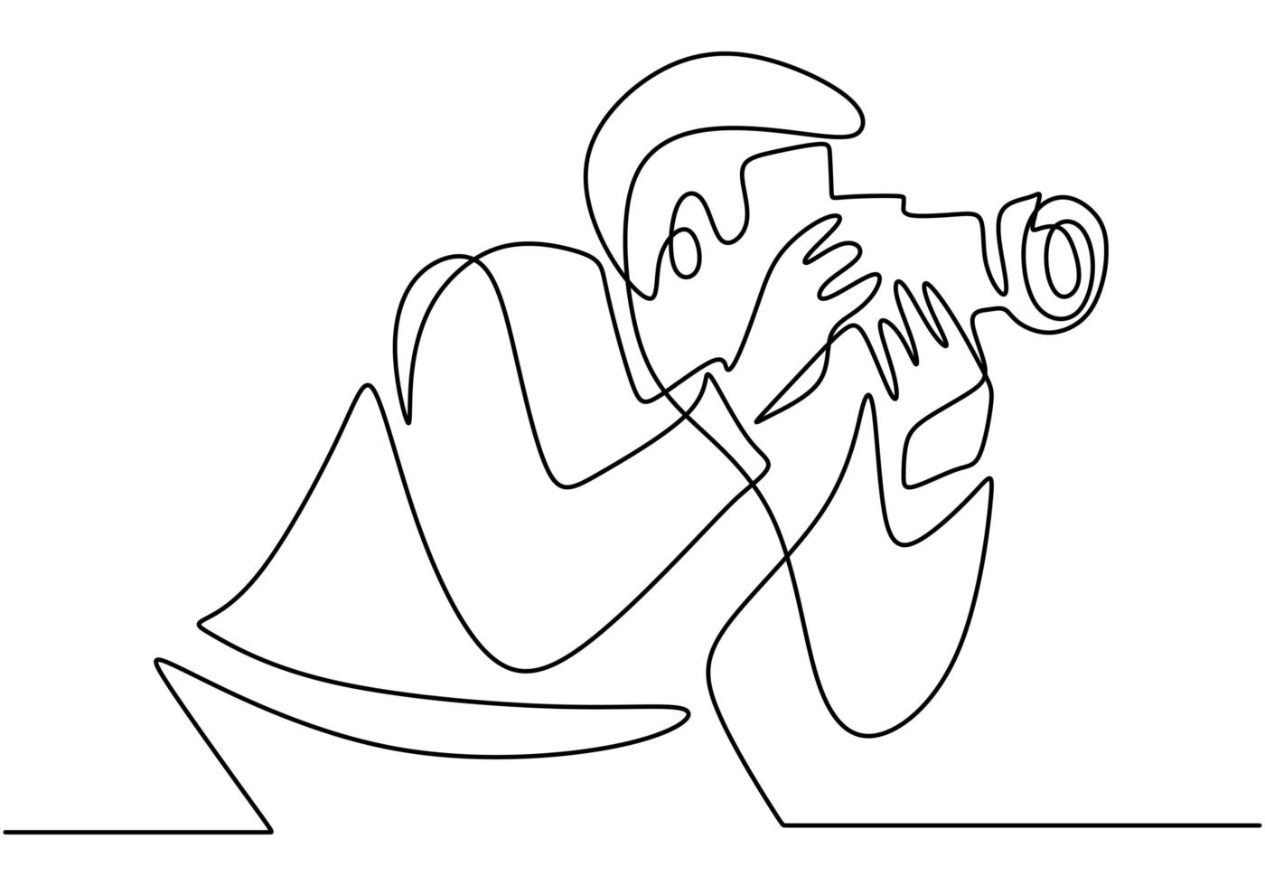 Young tourist man photographer with a camera takes pictures. Taking natural view. Photography concept vector minimalist design.