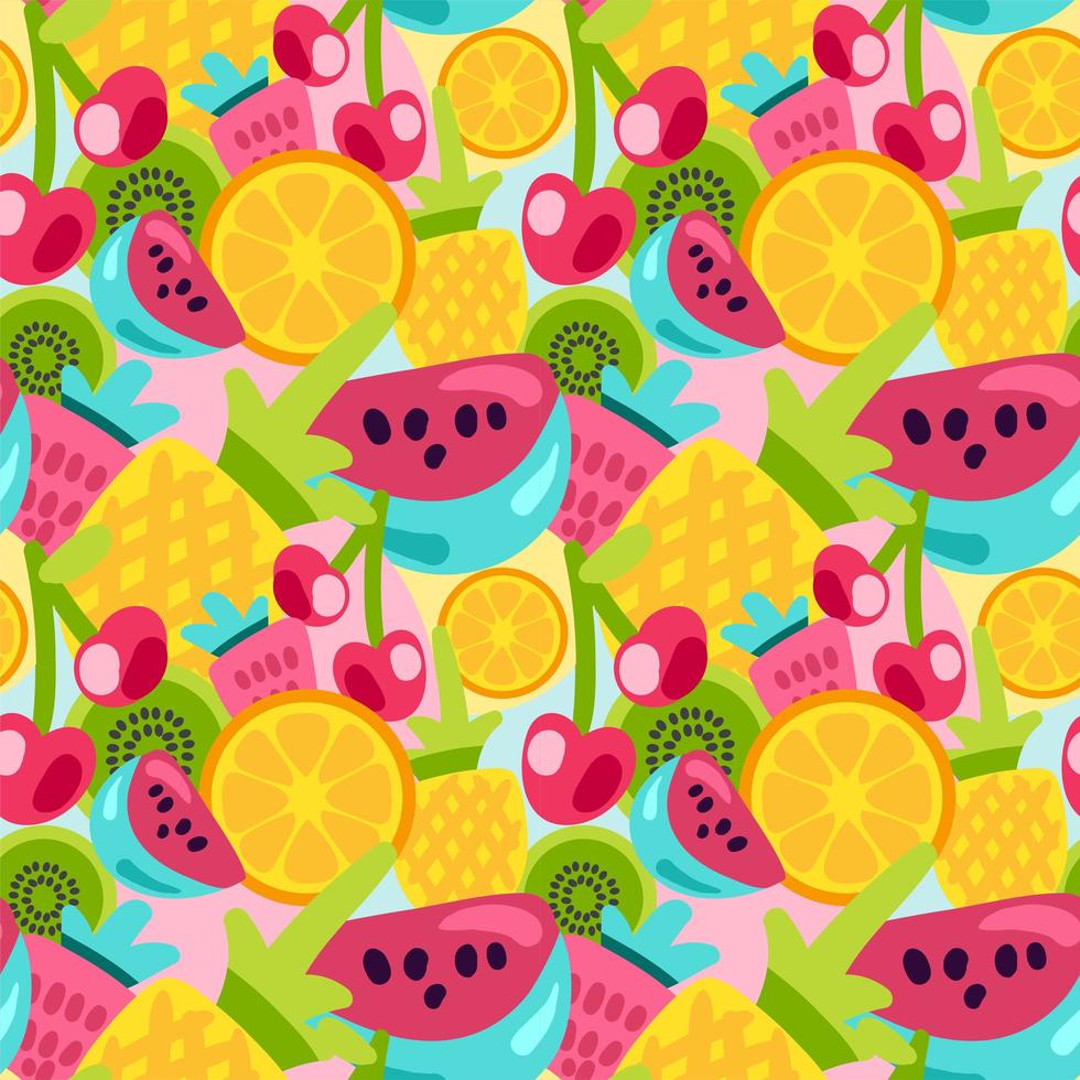 patrones de frutas de verano en estilo de dibujos animados brillante vector