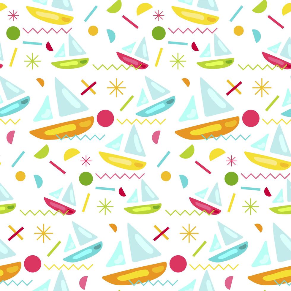 Fashion memphis bright seamless pattern with yacht vector