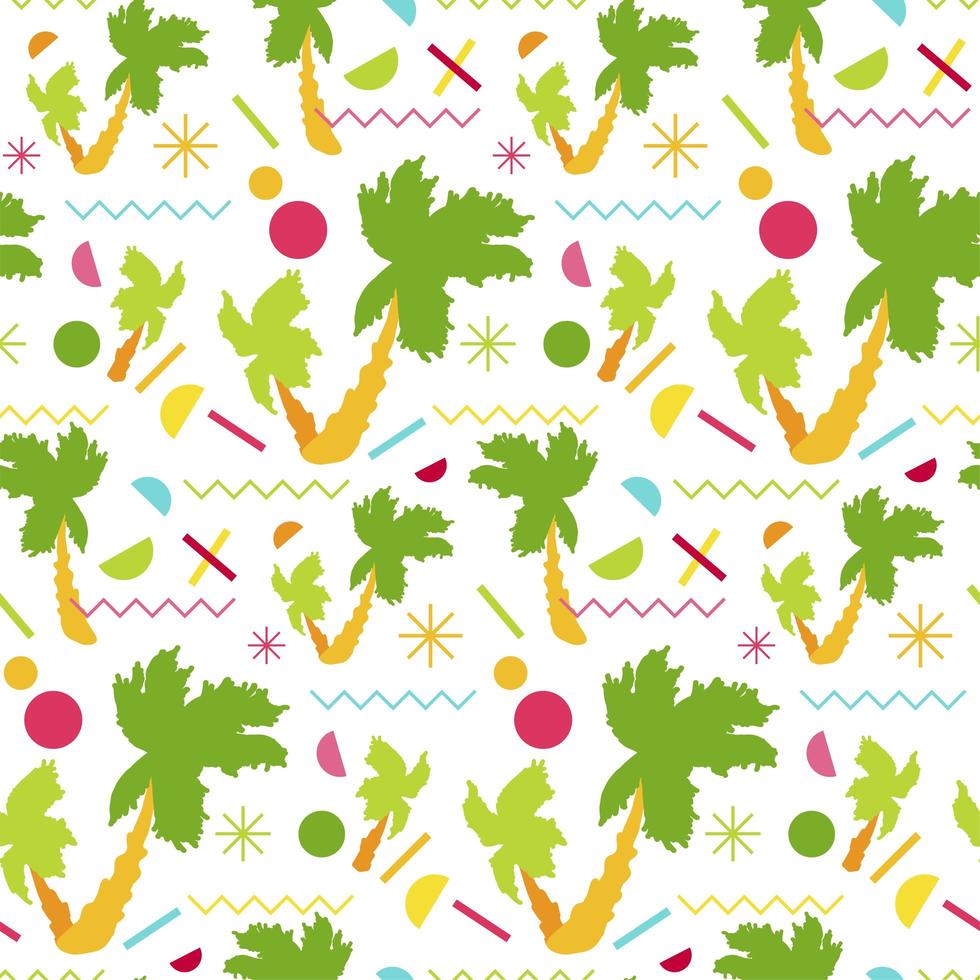 Fashion memphis bright seamless pattern with palms vector