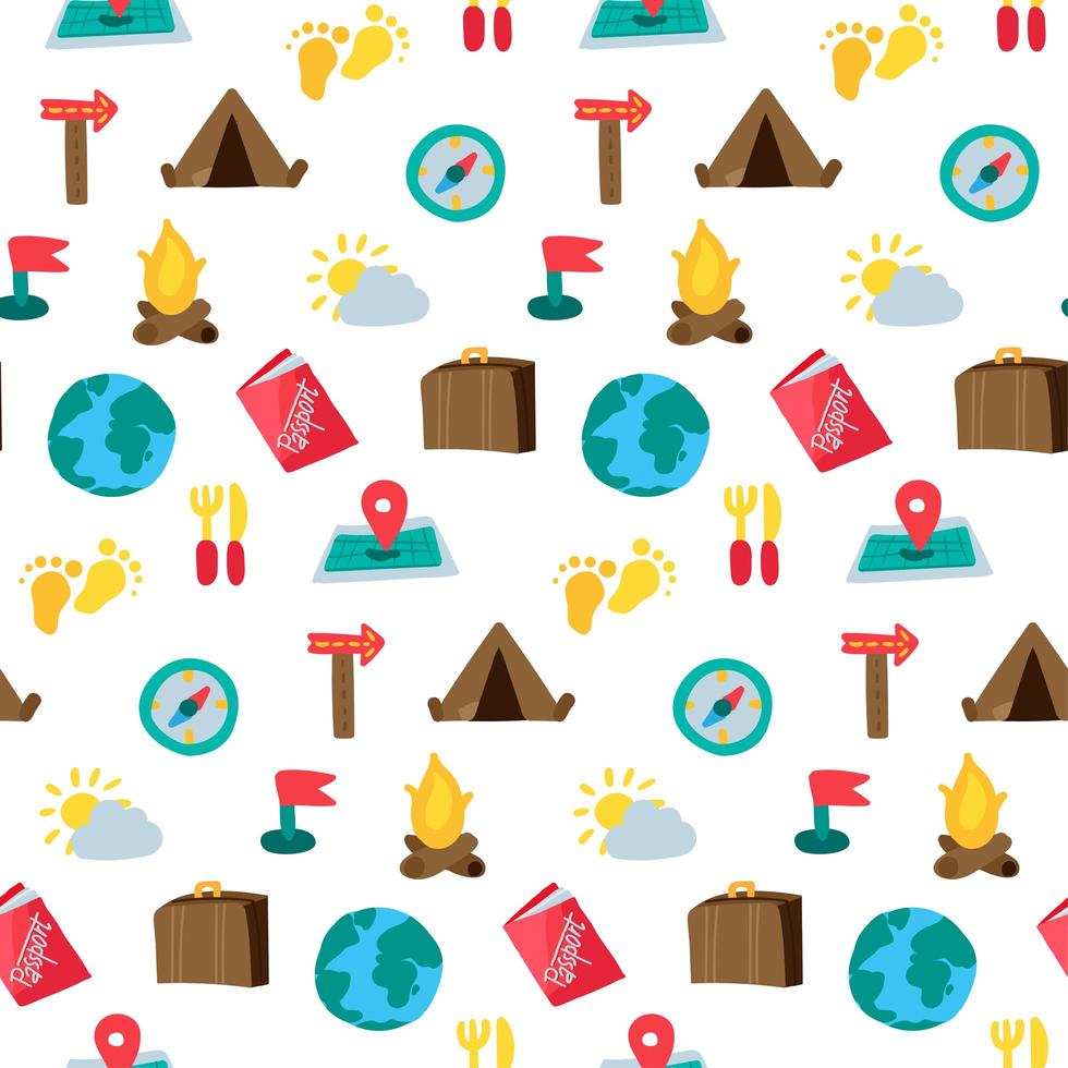 Cartoon travelling and camping seamless pattern vector