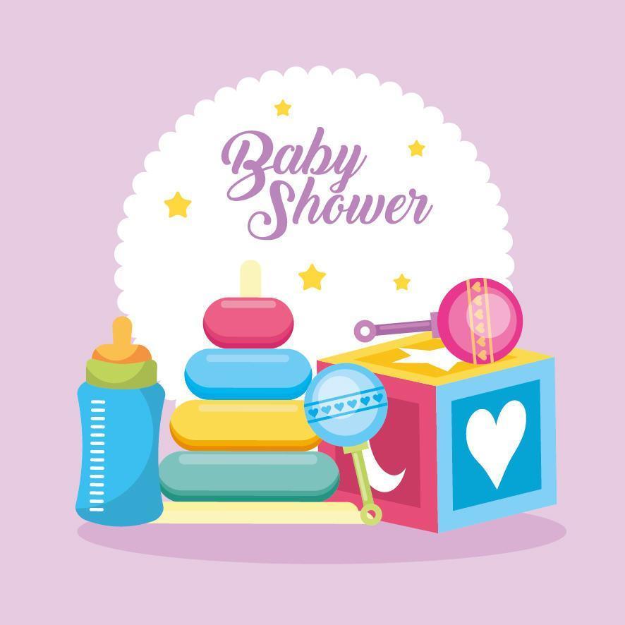 tarjeta de baby shower con lindos juguetes vector