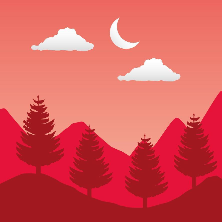 paisaje de bosque de pasión por los viajes con escena de luna creciente vector