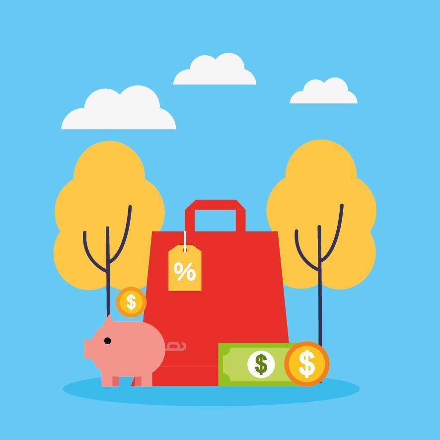 Paper bag with online shopping technology icons vector