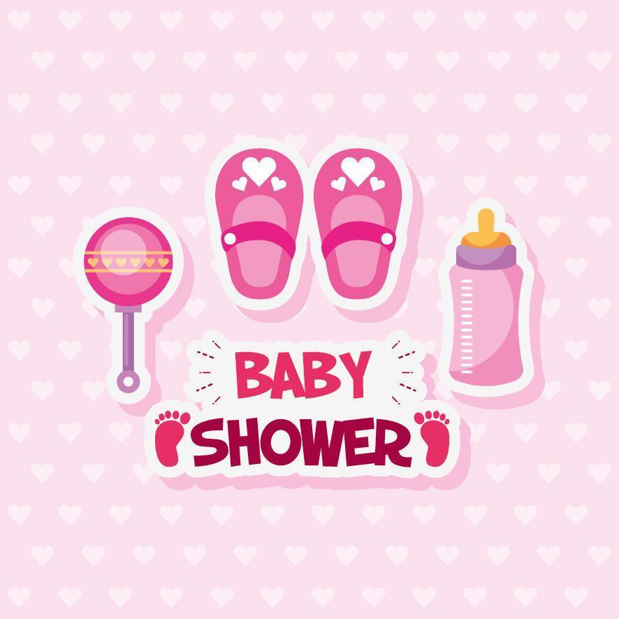 tarjeta de baby shower con lindos zapatos y accesorios. vector