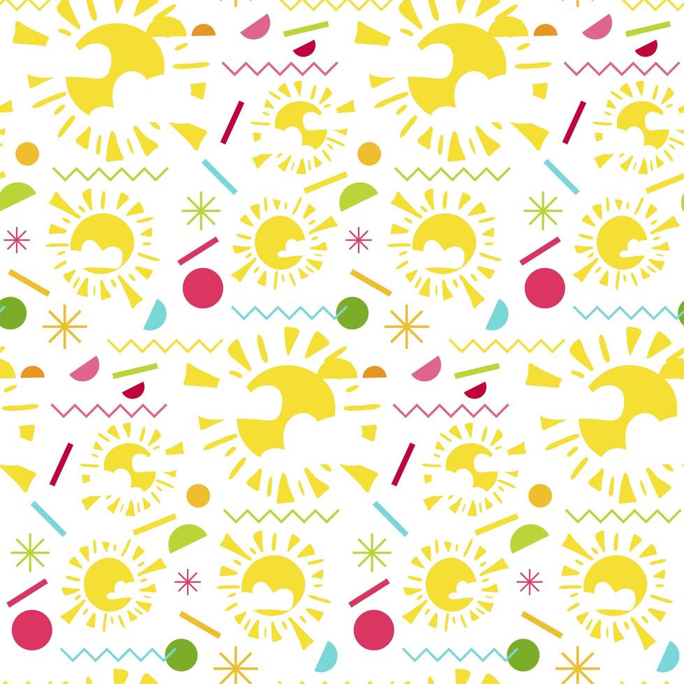 Fashion memphis bright seamless pattern with sun vector