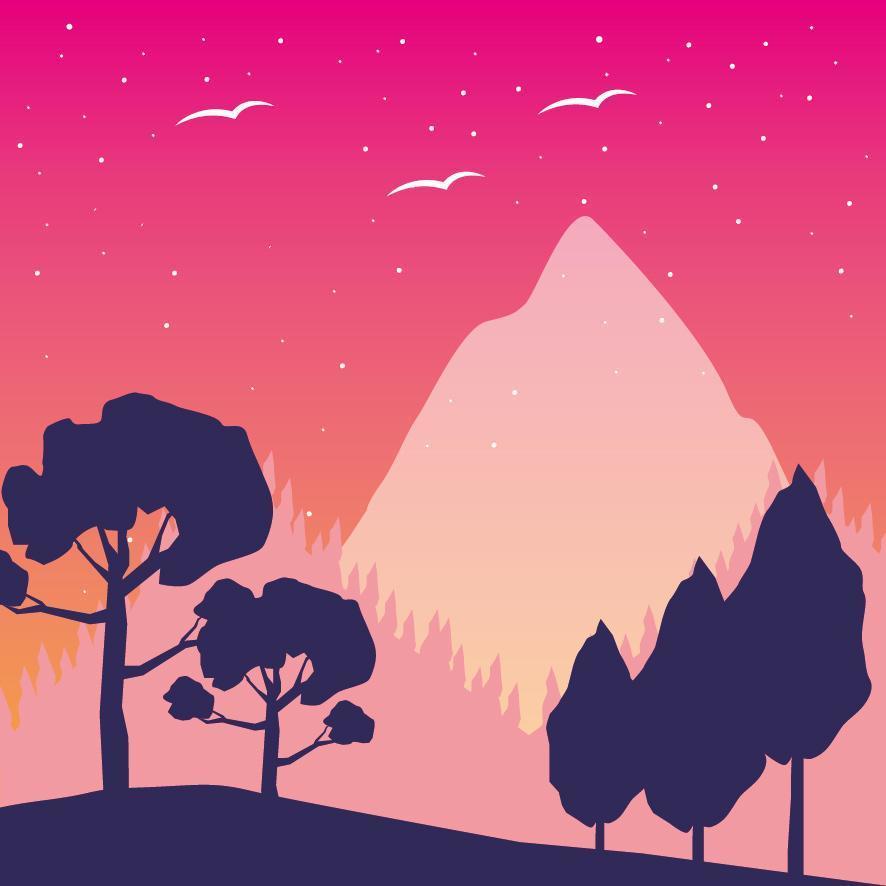 Wanderlust landscape with trees and mountain scene vector