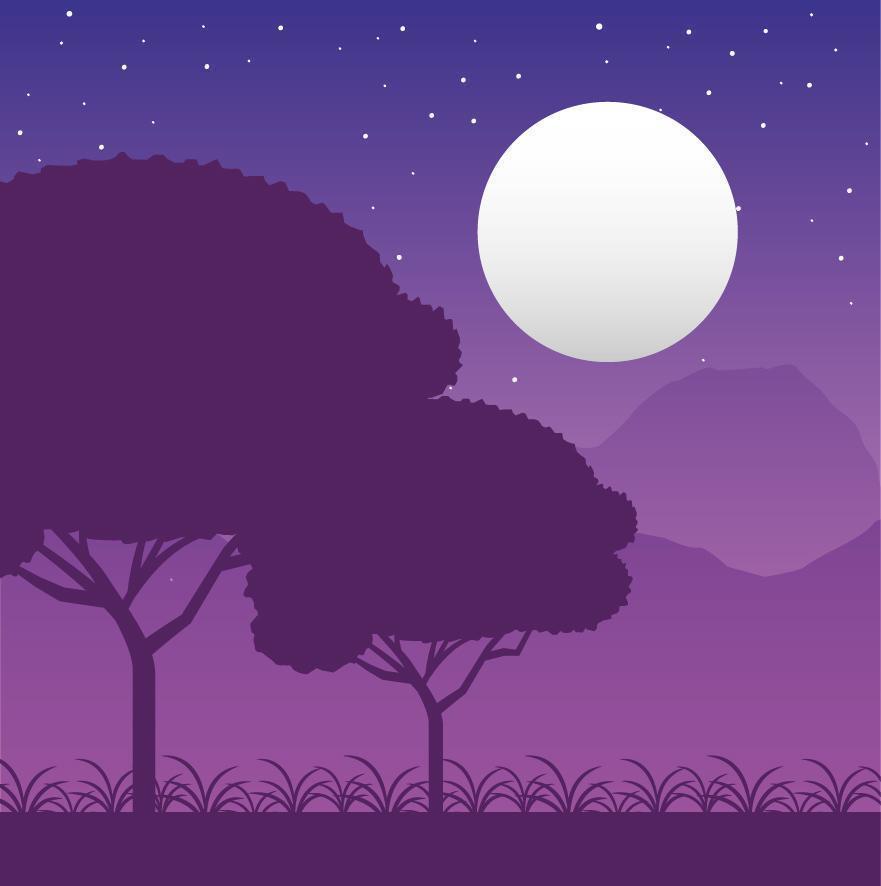 Wanderlust forest landscape with full moon scene vector