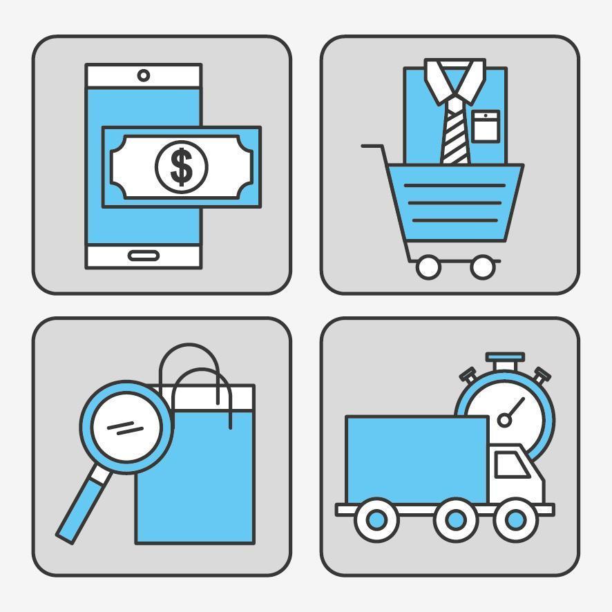 paquete de iconos de tecnología de compras en línea vector