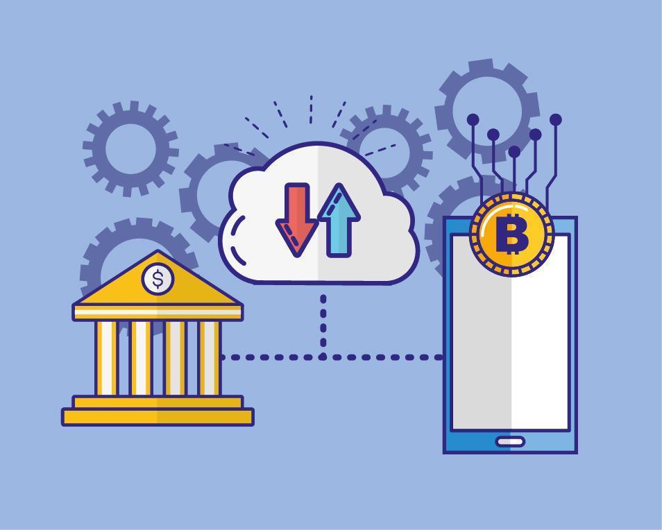 financial technology with smartphone and bank vector