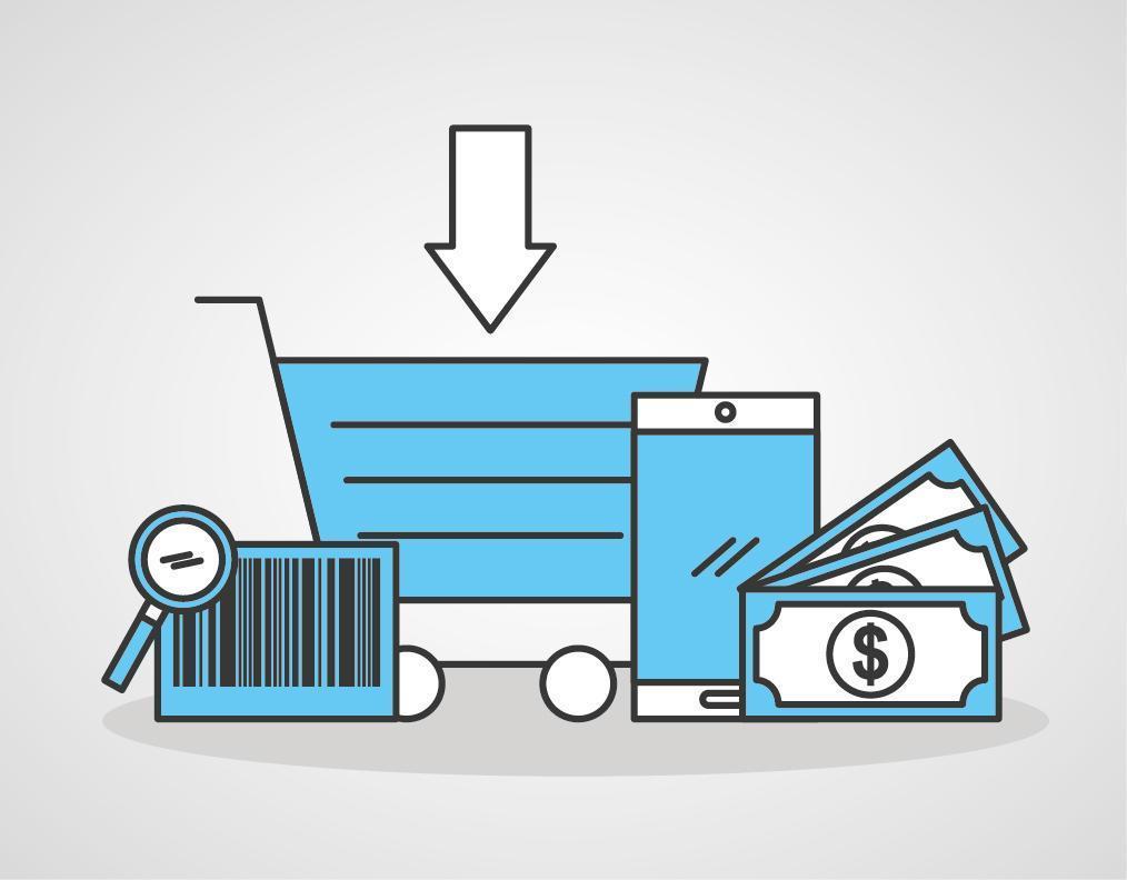 Shopping cart with online shopping technology icons vector