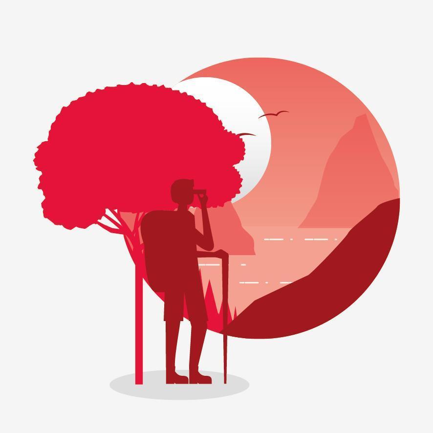 Wanderlust landscape with tourist man taking a photo vector