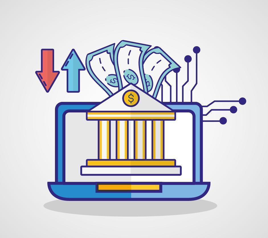 Money, finances and technology concept with laptop icon vector