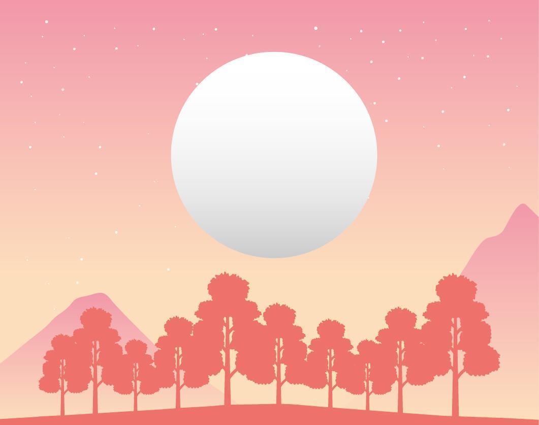 Wanderlust forest landscape with full moon scene vector
