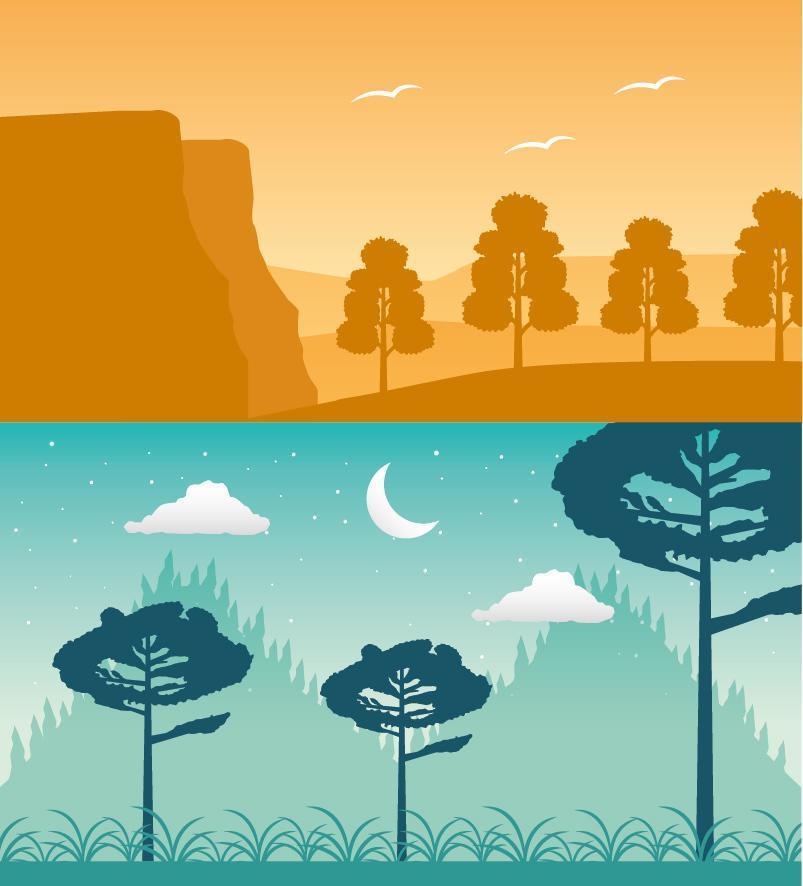 Wanderlust landscapes scene set vector