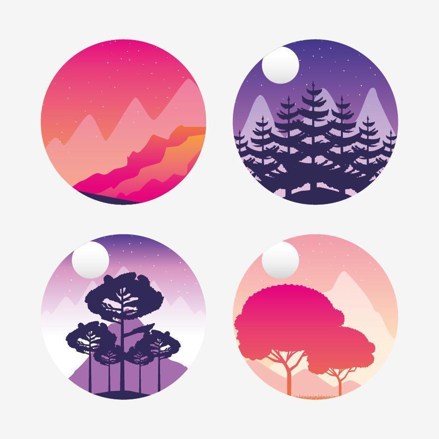 conjunto de iconos de paisajes de pasión por los viajes vector