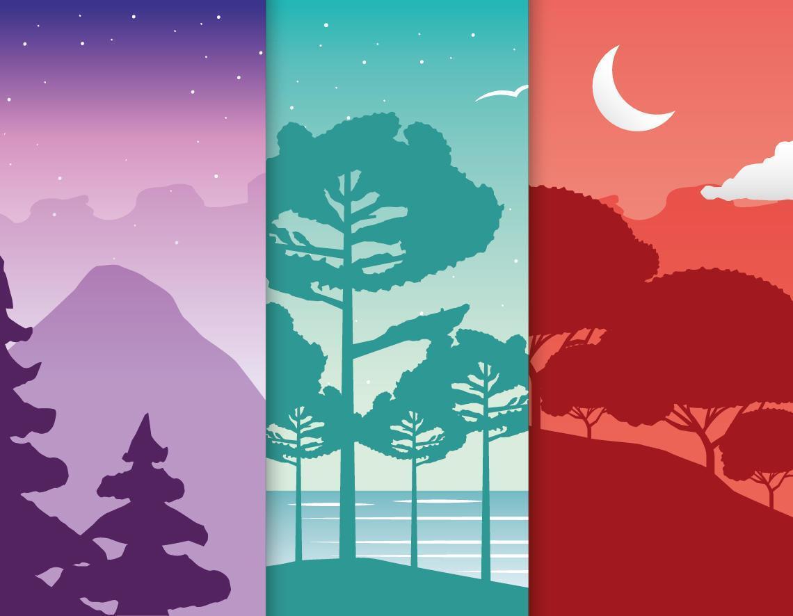 Wanderlust landscapes scene set vector