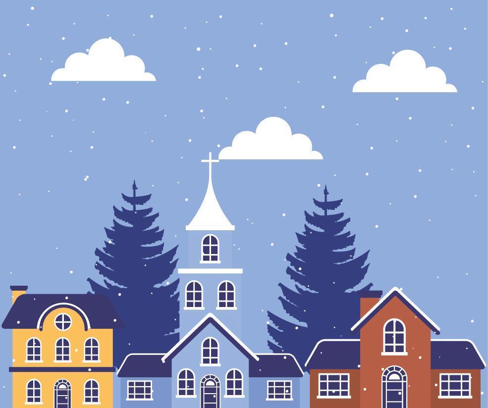 City in a winter landscape scene vector