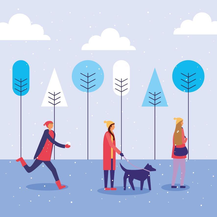 gente haciendo actividades al aire libre en invierno. vector