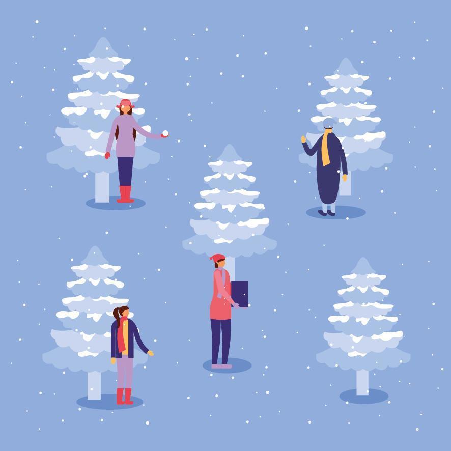 gente haciendo actividades al aire libre en invierno. vector