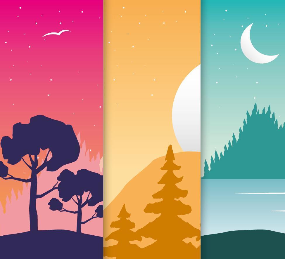 Wanderlust landscapes scene set vector