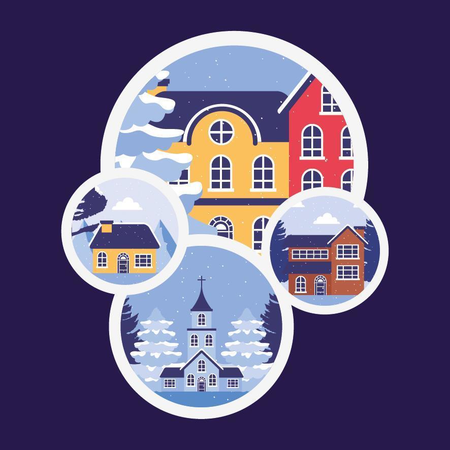 City in a winter landscape scene vector