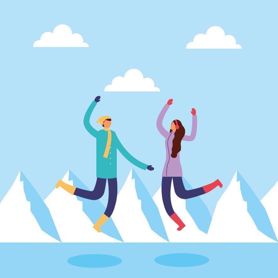 Couple doing outdoors activities in the snow vector