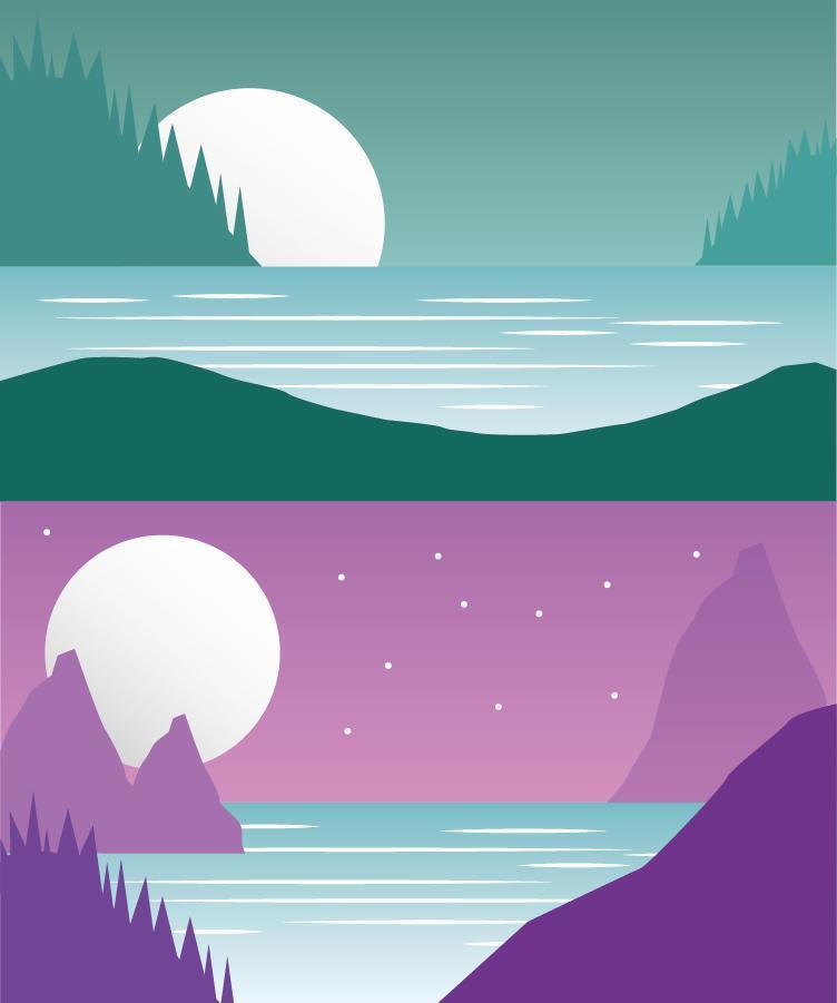 Wanderlust landscapes scene set vector