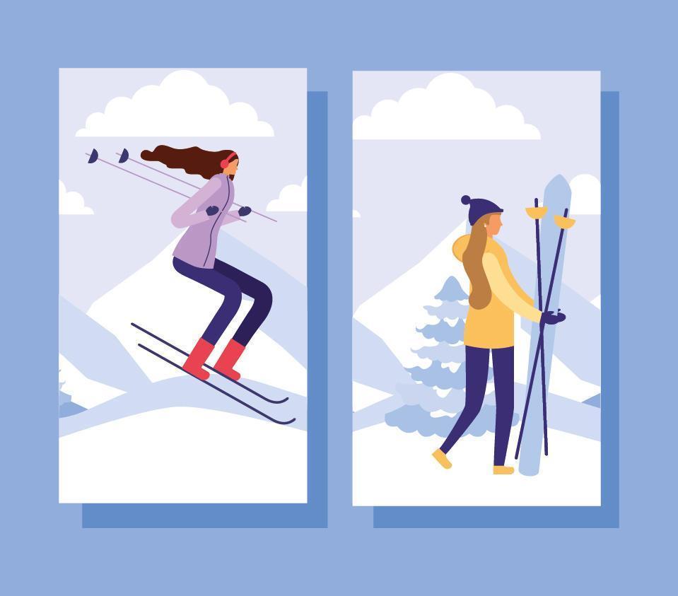 Couple doing outdoors activities in the snow vector