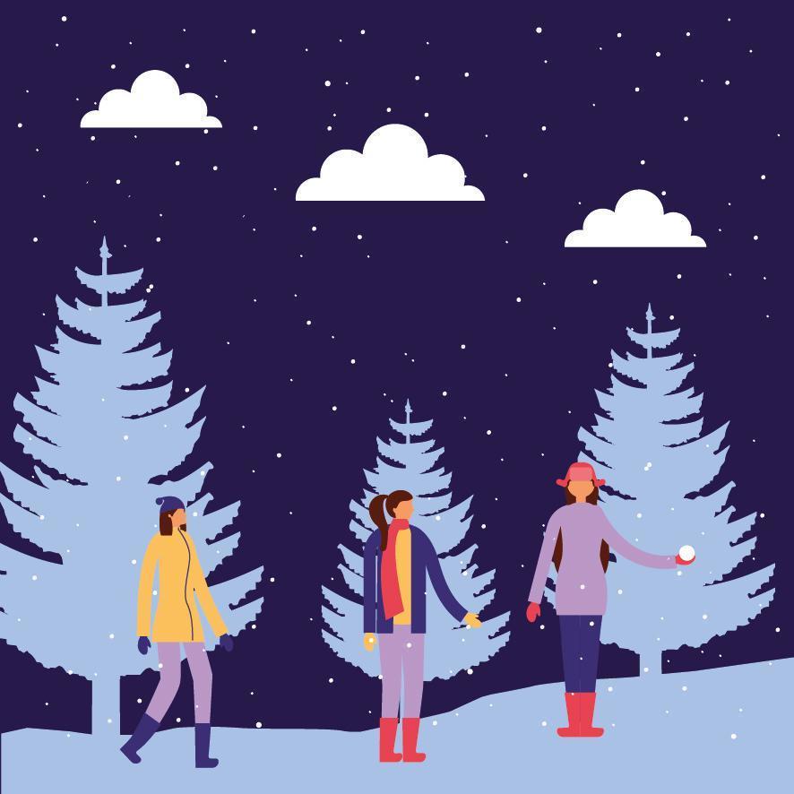 gente haciendo actividades al aire libre en invierno. vector