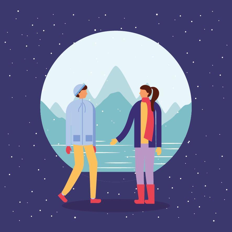 Couple doing outdoors activities in the snow vector