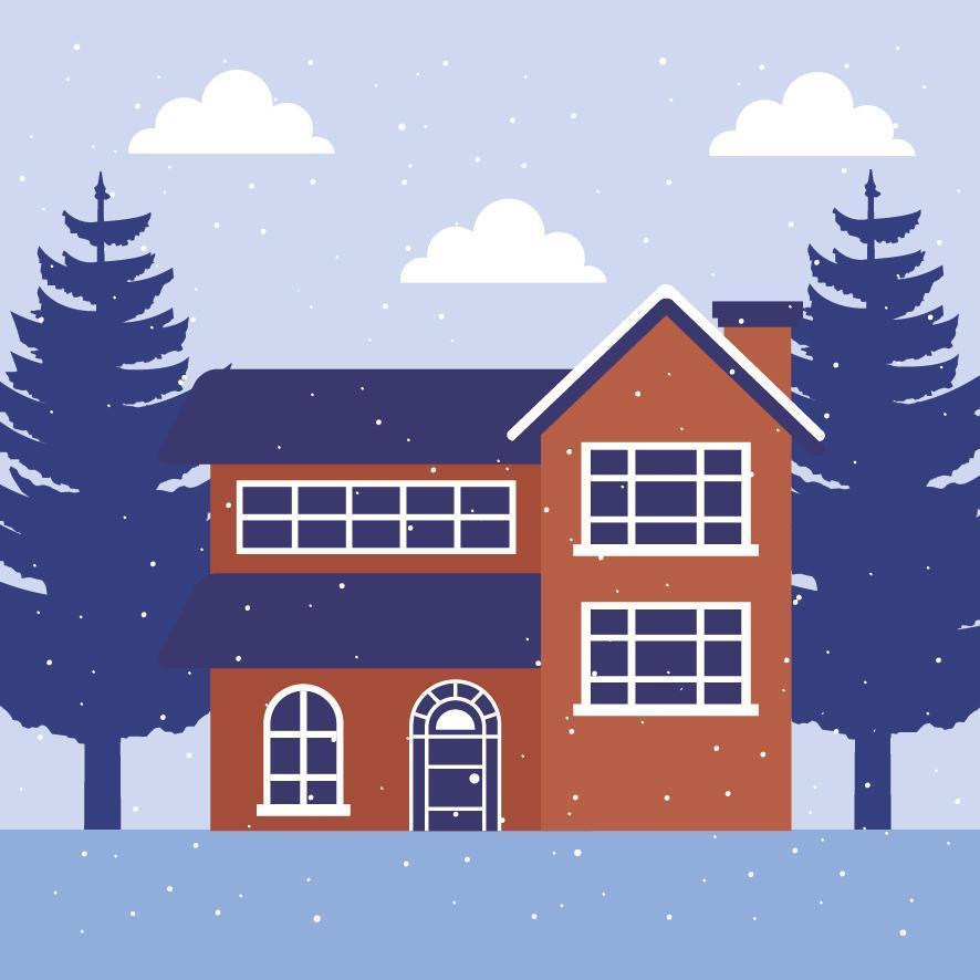 house in winter landscape scene vector