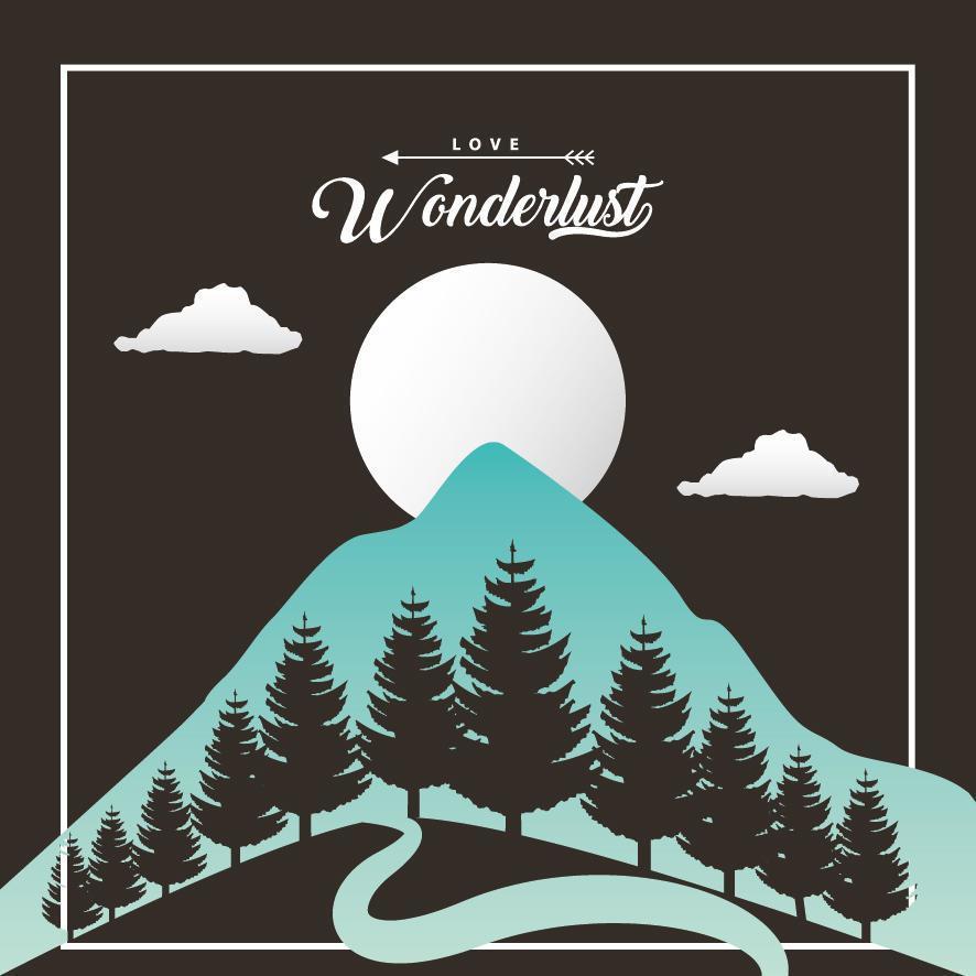 Wanderlust forest landscape with full moon scene vector