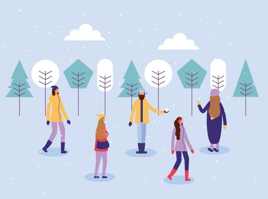 People doing outdoor activities in the snow vector
