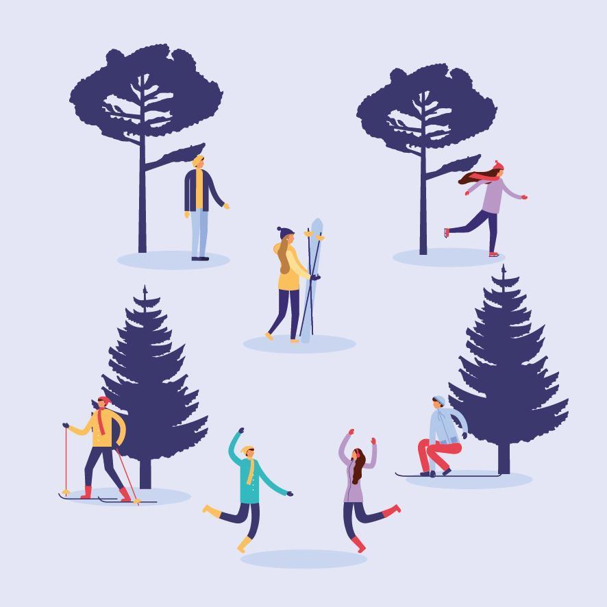 People doing outdoor activities in winter vector