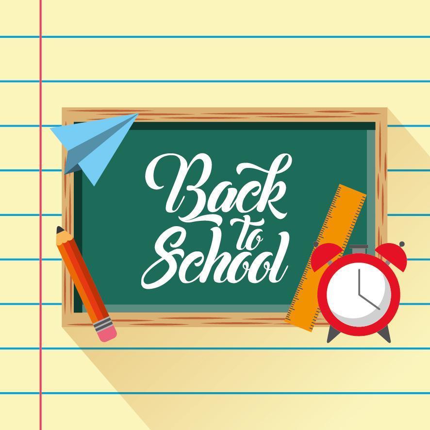 back to school poster with chalkboard and supplies vector