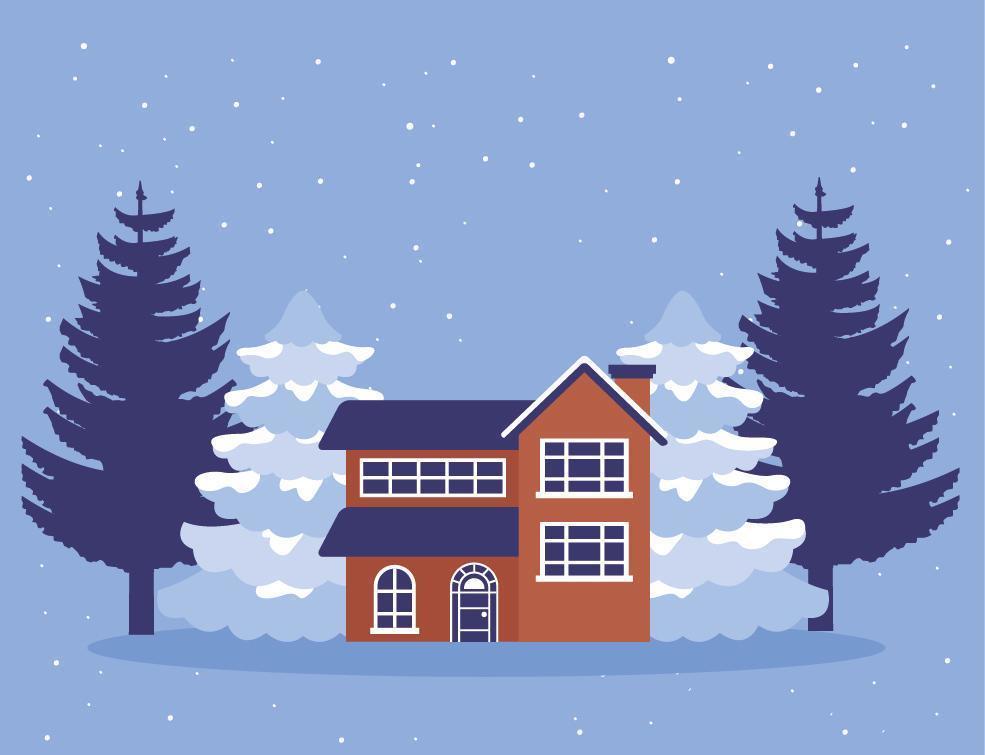 house in winter landscape scene vector