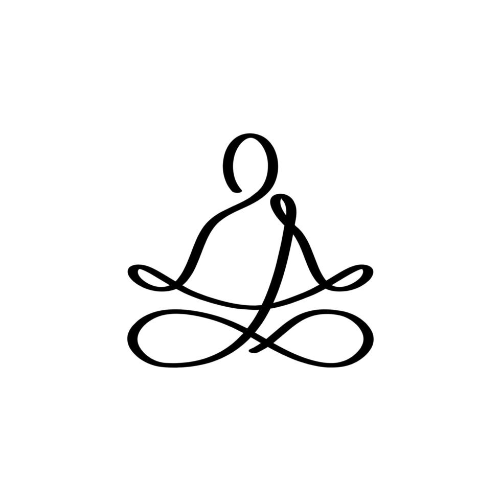 One line meditation drawing. Continuous hand drawn minimalism sketch person doing yoga in lotus position vector