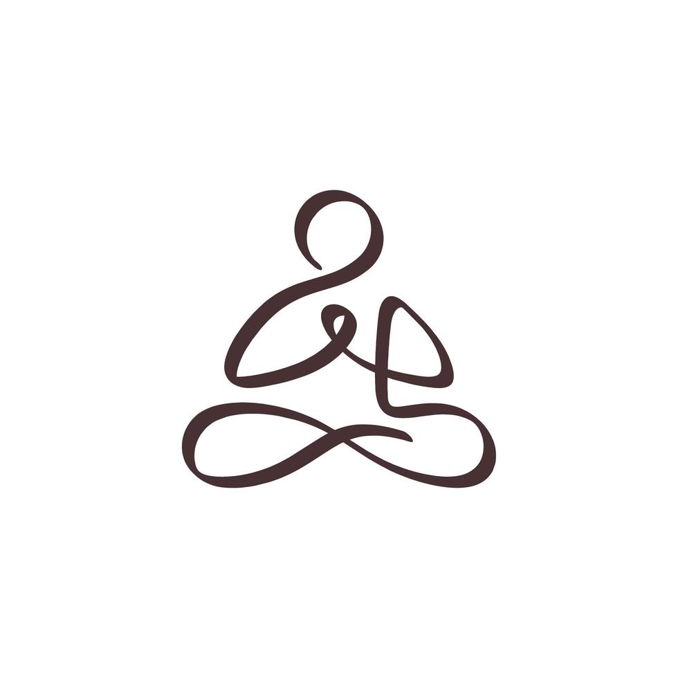 One line meditation drawing. Continuous hand drawn minimalism sketch person doing yoga in lotus position vector