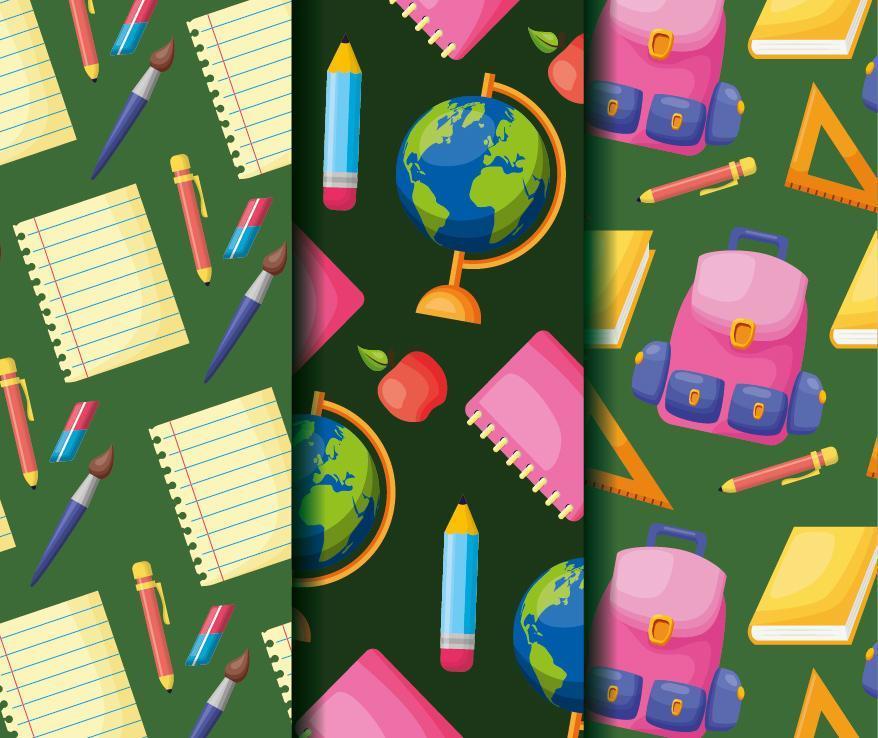 Back to school poster pattern background set vector