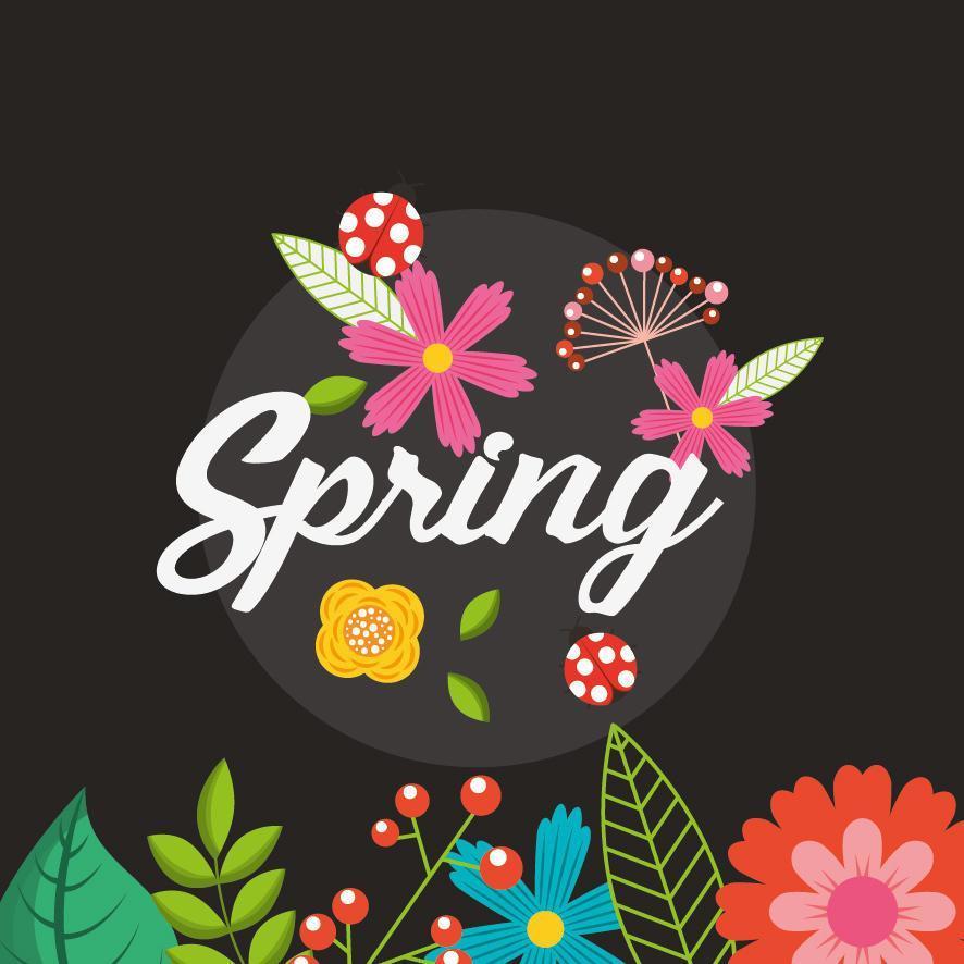 hello spring poster with floral frame vector