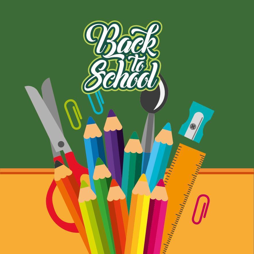 back to school poster with chalkboard and supplies vector