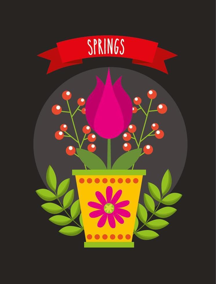 Hello spring poster with flower in a ceramic pot vector